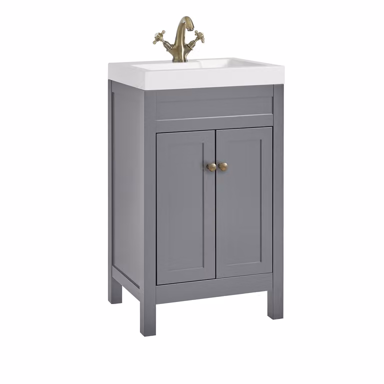 Mobile Bagno Warwick HudsonReed Grigio Opaco con Lavabo e Maniglia Classica in Ottone Spazzolato L: 50 cm