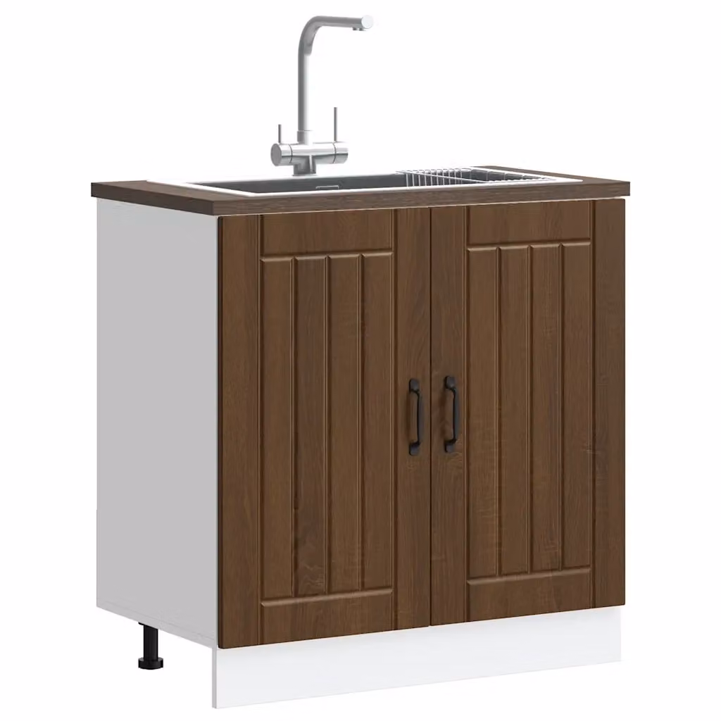 Mobile Base Lavello da Cucina vidaXL in Legno Marrone con Ante a Battente – 2