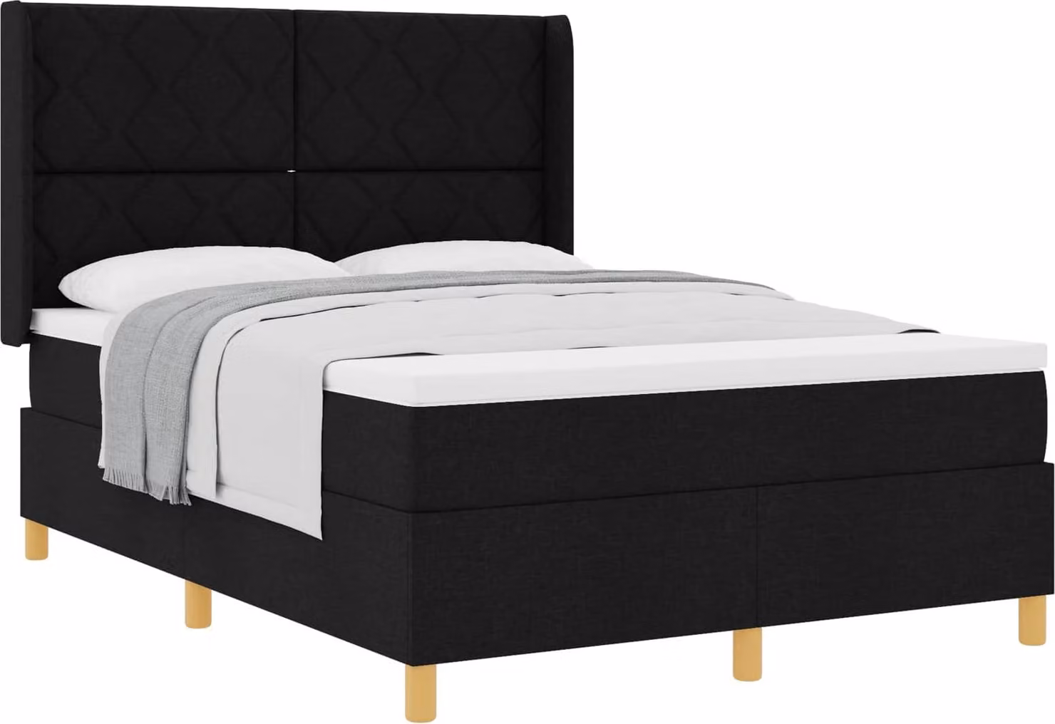 Letto a molle con testiera nera 140 x 200 cm in tessuto