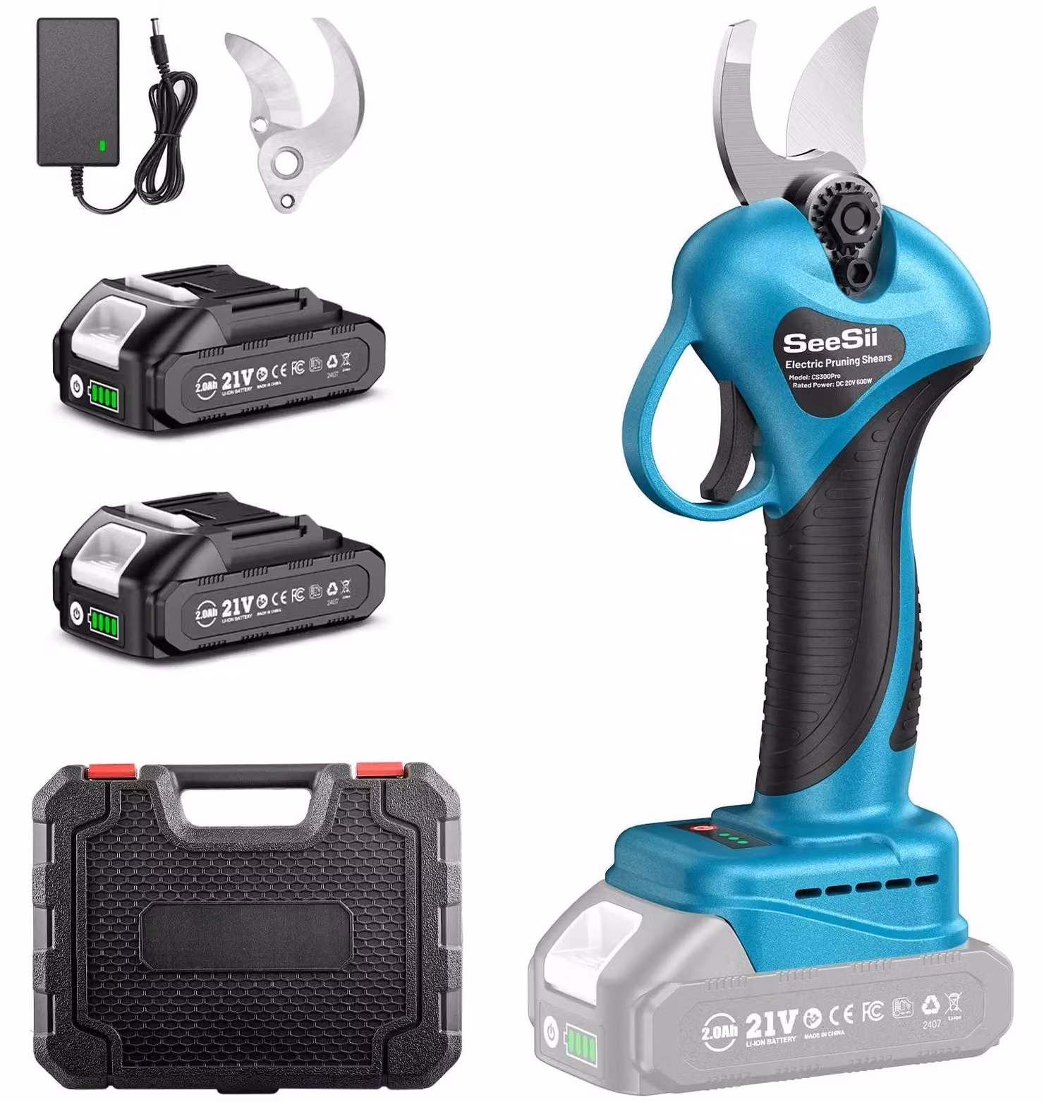 Tagliasiepi a batteria, motore brushless, lunga autonomia, con batteria 2×2,0 Ah