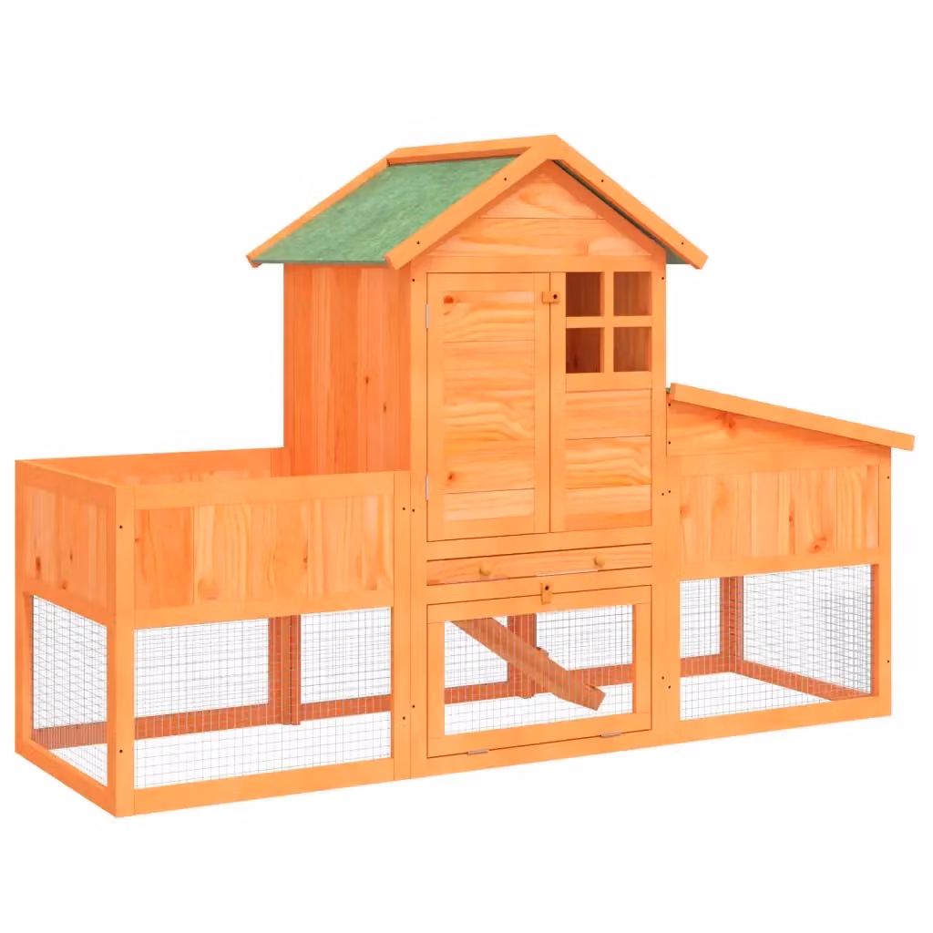 Conigliera vidaXL in legno di pino massello marrone e verde per piccoli animali L: 170 cm, P: 63 cm, H: 113 cm – 2
