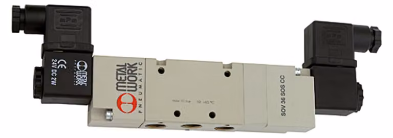 Riegler 5/3-Wegeventil, elektropneu., Mitte geschl., G 1/4, 24 V DC