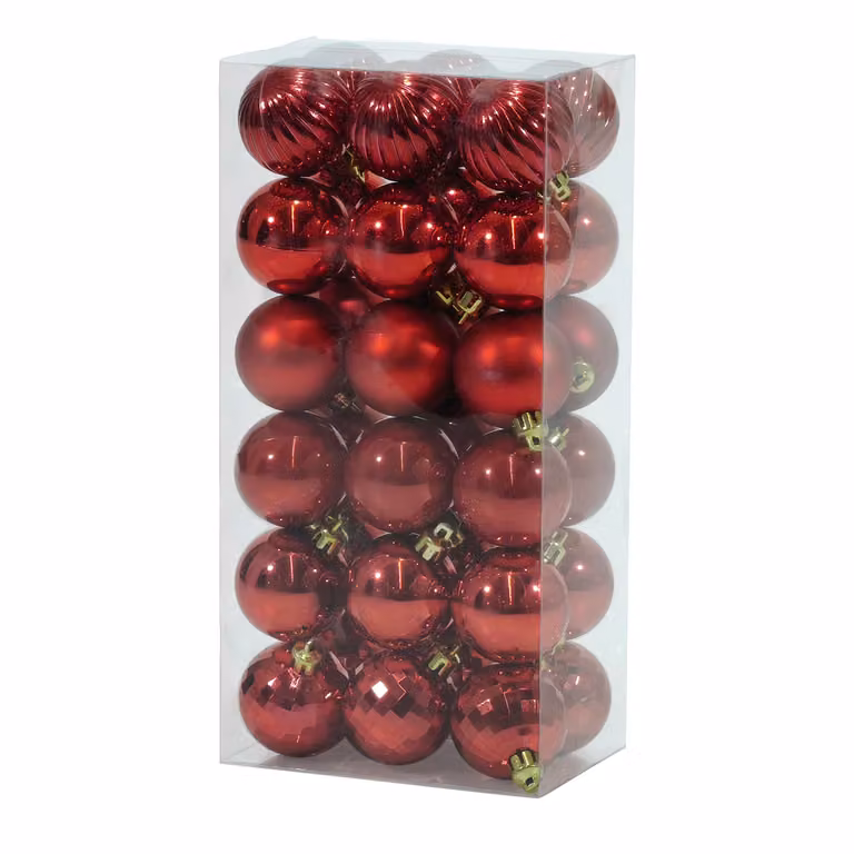 Set di 36 palline di Natale VESTIAMO CASA rosse con decorazioni geometriche, diametro: 4 cm