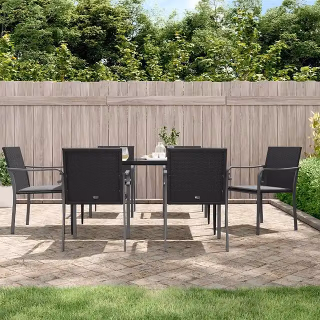 Set Pranzo da Giardino 7 pz con Cuscini in Polyrattan e Acciaio 3186948