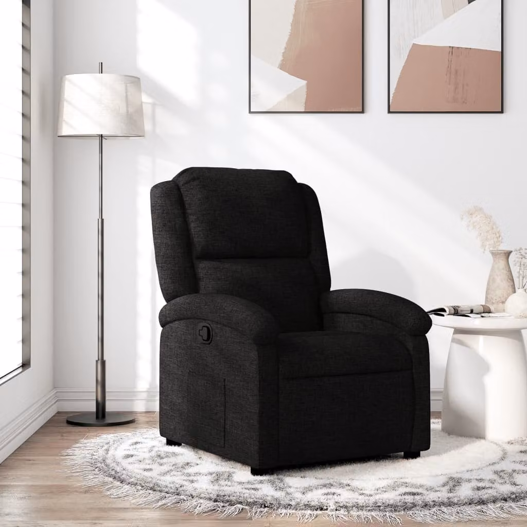 vidaXL Poltrona Reclinabile Relax in Tessuto Nero con Braccioli e Meccanismo Manuale