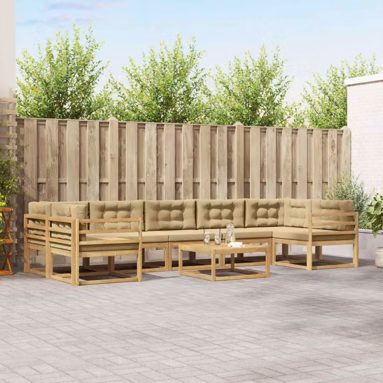 Set di divani da esterno vidaXL 6 pz in legno di acacia con tavolo da caffè, colore bianco e beige