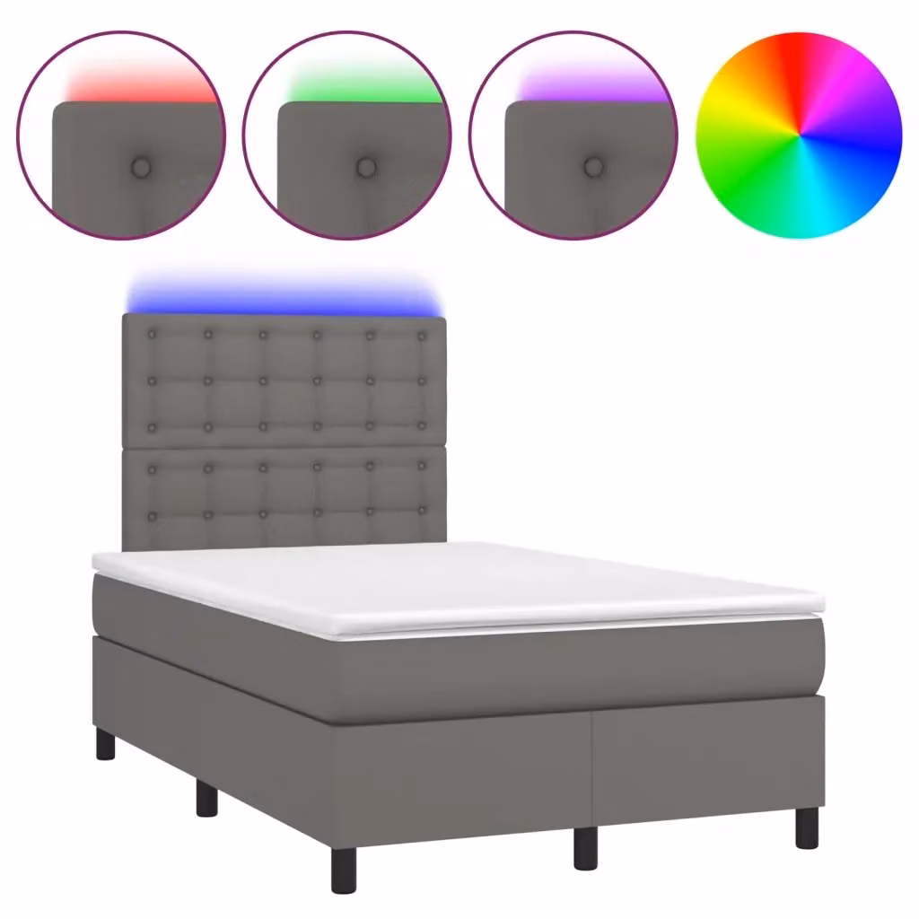 vidaXL Letto con Giroletto a Molle, Materasso Ibrido e Illuminazione LED, Grigio, L/P/H: 200 x 120 x 128 cm – 2