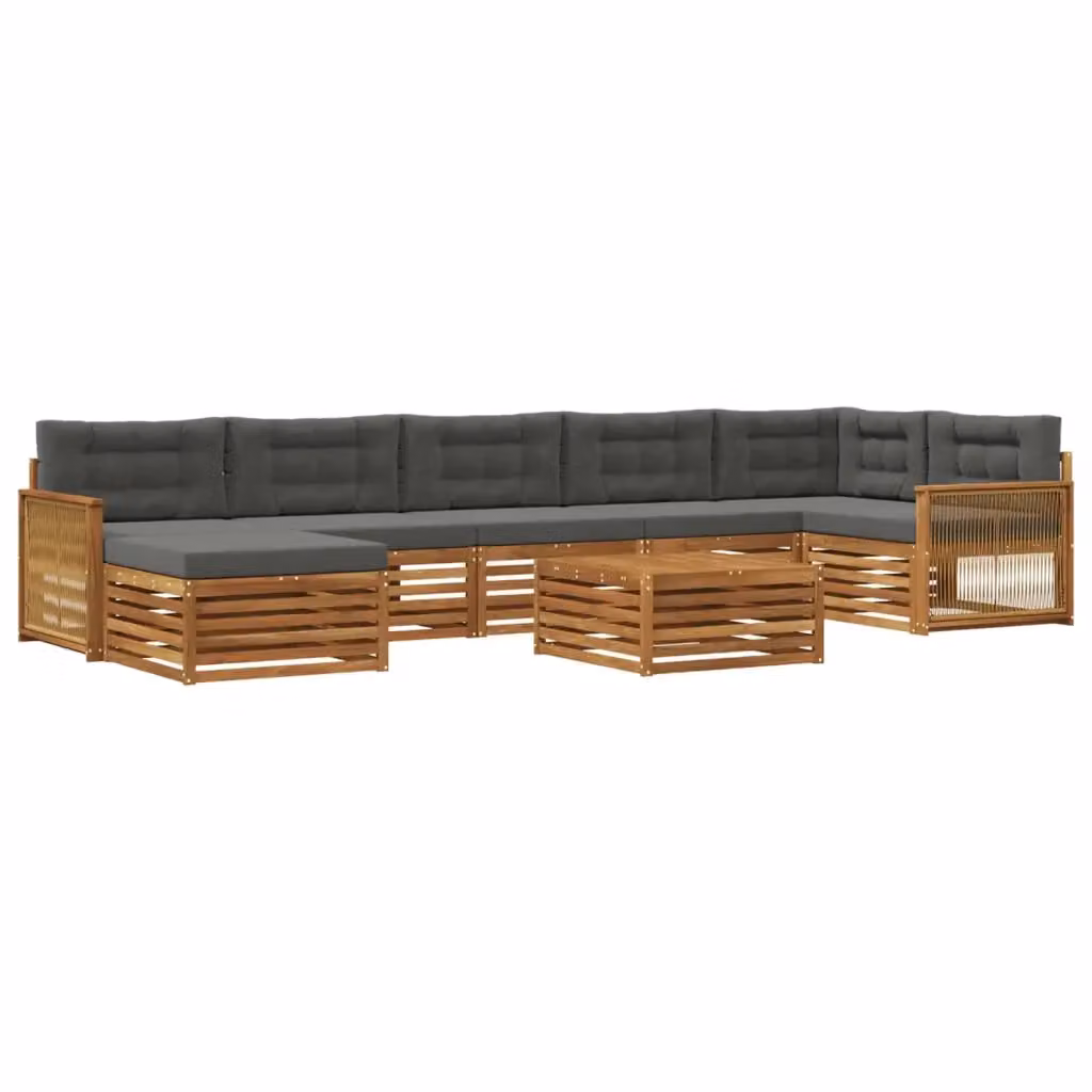 Set di divani da esterno a L vidaXL in legno di acacia con tavolino e pouf, colore Naturale e Antracite – 2