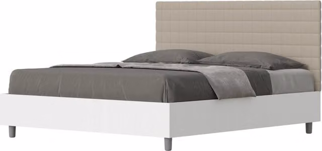Letto Matrimoniale GIORDANOSHOP in Tessuto Beige con Rete a Doghe in Legno L: 167 cm, P: 198 cm, H: 113 cm