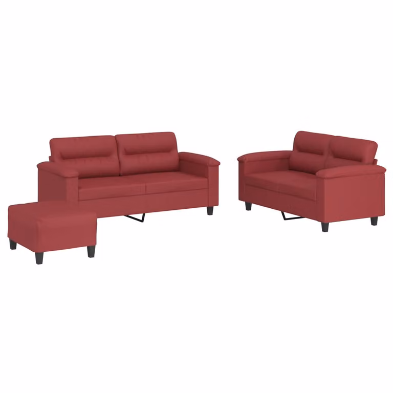Set di Divani 3 pz con Cuscini Rosso Vino in Pelle finta