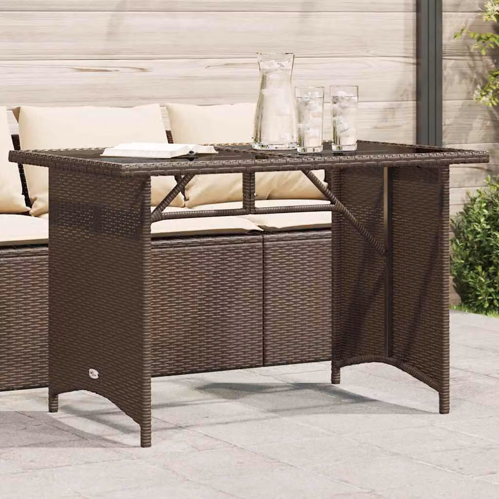 vidaXL Tavolo da giardino moderno in polyrattan marrone con piano in vetro, L: 110 cm, P: 68 cm, H: 70 cm