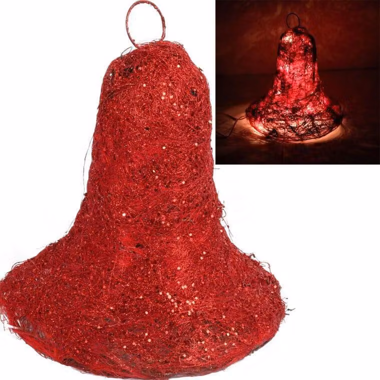 Campana in sisal con luce 20 cm rosso