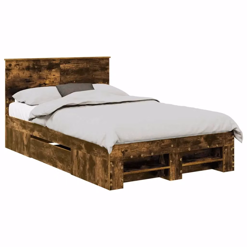 vidaXL Struttura del letto con testiera e cassetti in legno Rovere, colore marrone, L/P/H: 120 x 200 cm – 2