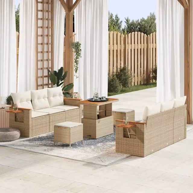 Set Divano da Giardino 11 pz 8-Numero di posti Beige e Crema 3365081