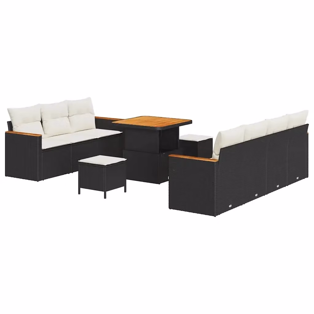 Set Divano da Giardino vidaXL 10 Pezzi in Polyrattan Nero con Cuscini e Tavolino da Esterno – 2