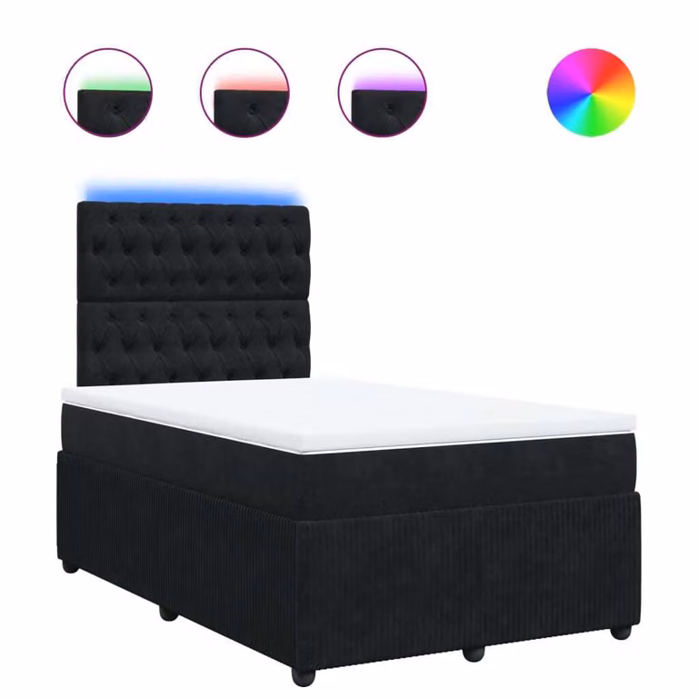 Giroletto a Molle con Materasso Nero 120x190 cm in Velluto
