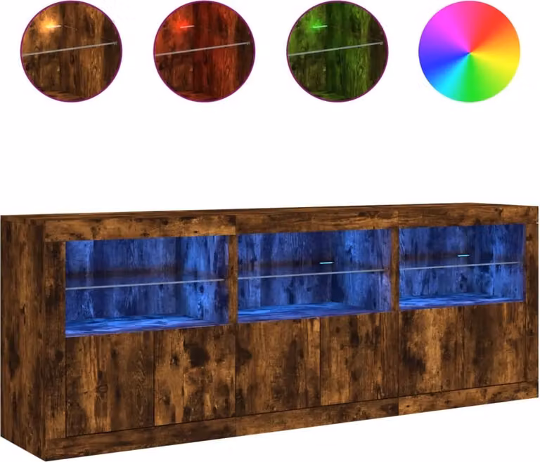 Credenza con Luci LED Rovere Fumo 181,5x37x67 cm