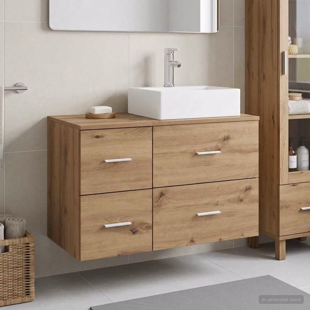 Set di mobili per il bagno moderno vidaXL composto da mobile lavabo e pensile in legno color rovere marrone
