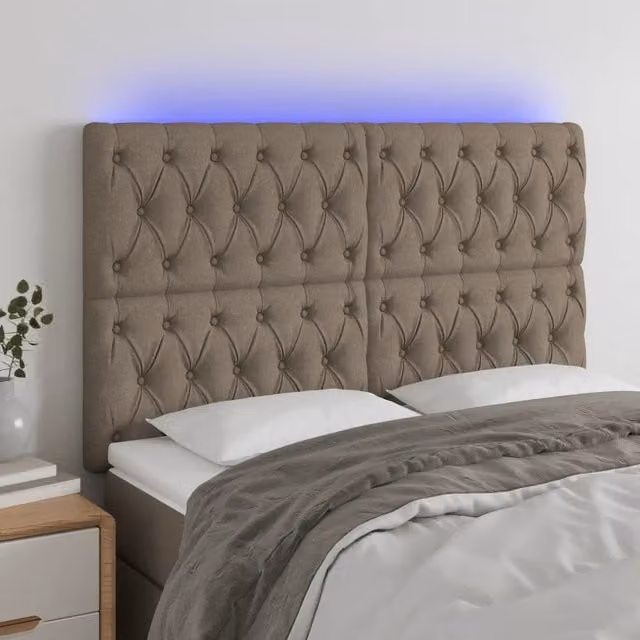 Testiera a LED Tortora 144x7x118/128 cm in Tessuto 3122762