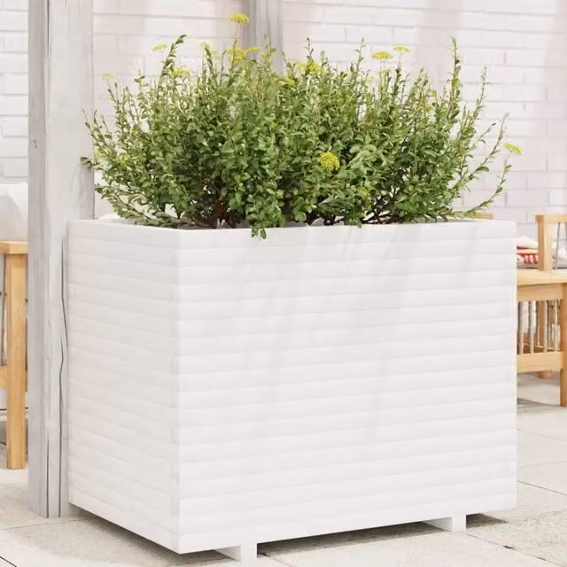 Fioriera da Giardino Bianca 90x60x72 cm Legno Massello di Pino 3282645