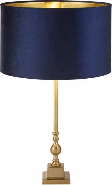 Lampada da tavolo Searchlight in metallo e tessuto blu e ottone con attacco E27