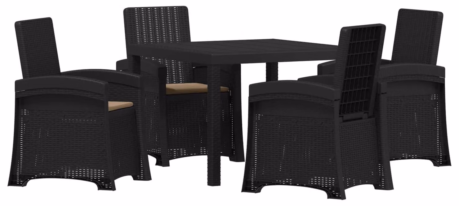 Set da pranzo per esterno, 5 pezzi, colore antracite e color taupe, materiale: polipropilene