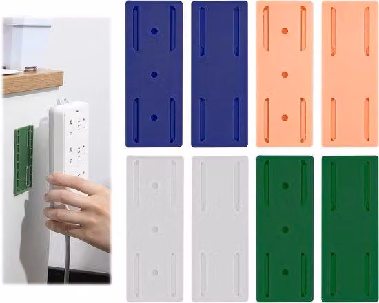 Supporto per 8 pezzi, morsetto a presa autoadesivo, organizzatore per cavi, con protezione da sovraccarico inclusa, supporto per router e scatola di fazzoletti