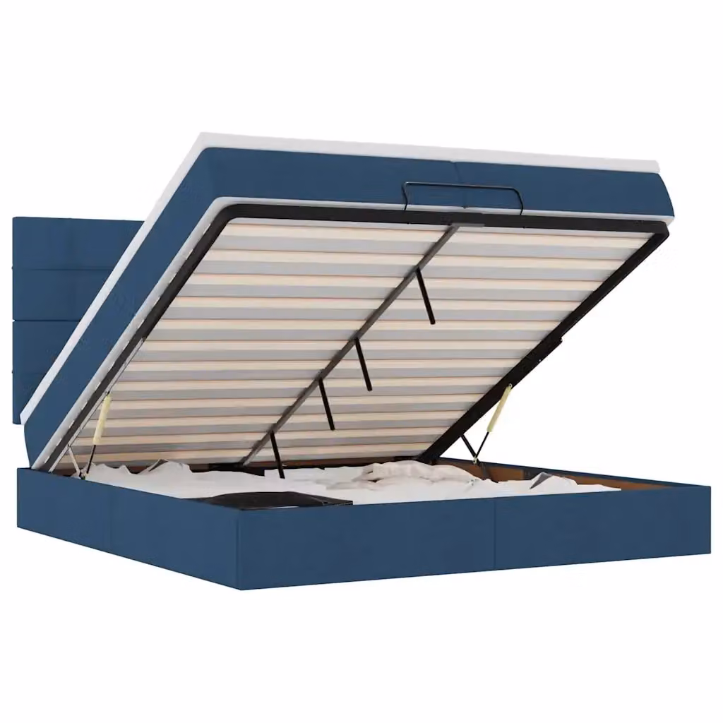 Letto con contenitore a sollevamento vidaXL in tessuto blu e bianco L: 200 cm, P: 200 cm, H: 280 cm – 2