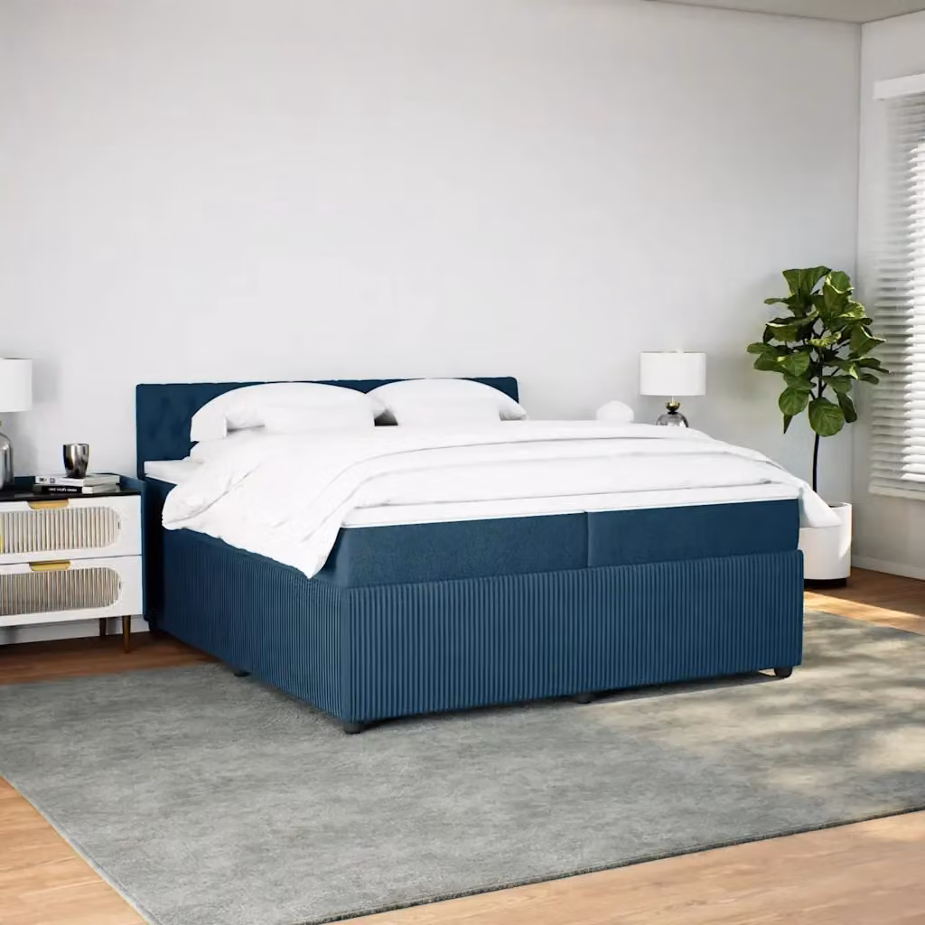 Letto Ibrido con Giroletto a Molle e Materasso vidaXL in Velluto Blu e Bianco 200x200 cm – 2