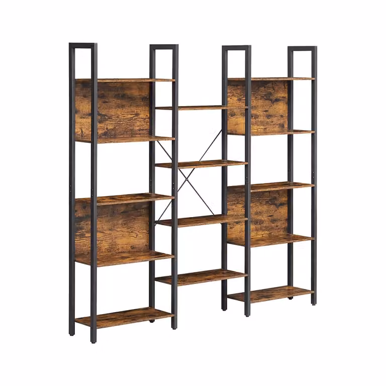 Libreria Scaffale Portaoggetti con 14 Ripiani | VASAGLE, Marrone Vintage + Nero