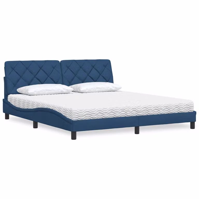 Letto con Materasso vidaXL in Tessuto Blu e Bianco, L/P: 180 x 200 cm