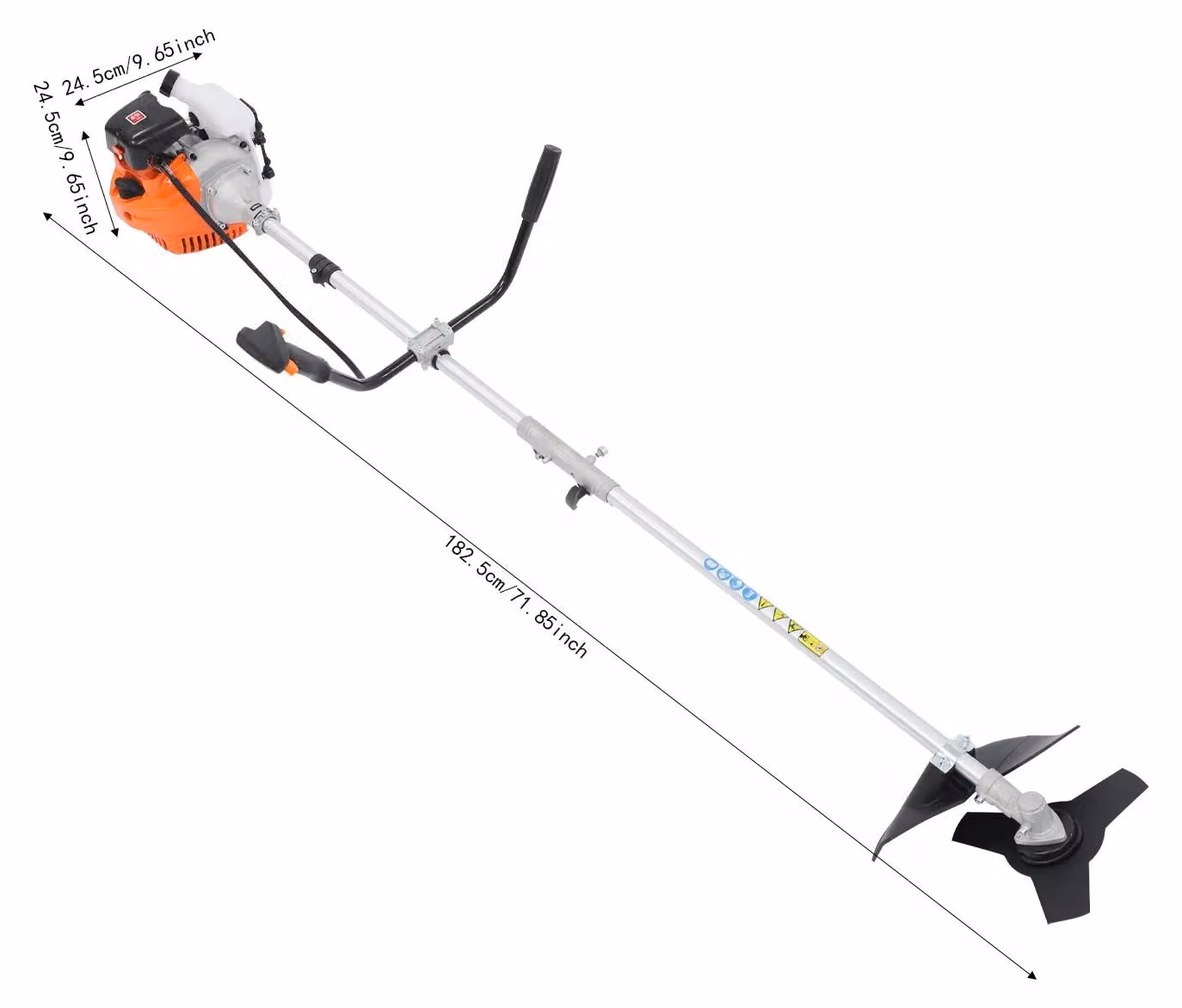Tagliasiepi a benzina - 42,7 cm³ - Motore a 2 tempi - 3 funzioni - 6500 giri/min - Manico a forma di "U" - Imbracatura per la spalla - Serbatoio da 1,2 litri - Colore: arancione/nero