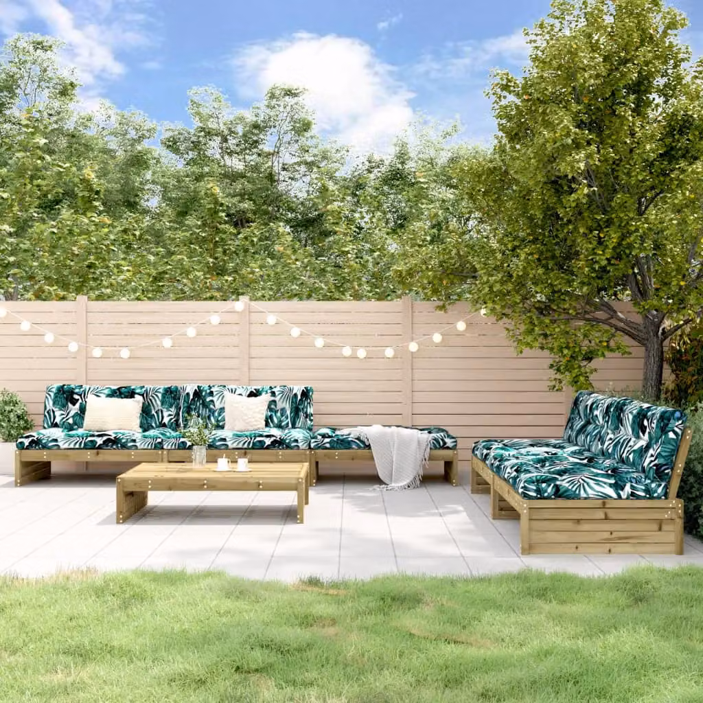 Set da giardino vidaXL composto da 6 pezzi in legno di pino trattato con cuscini inclusi, colore marrone e verde