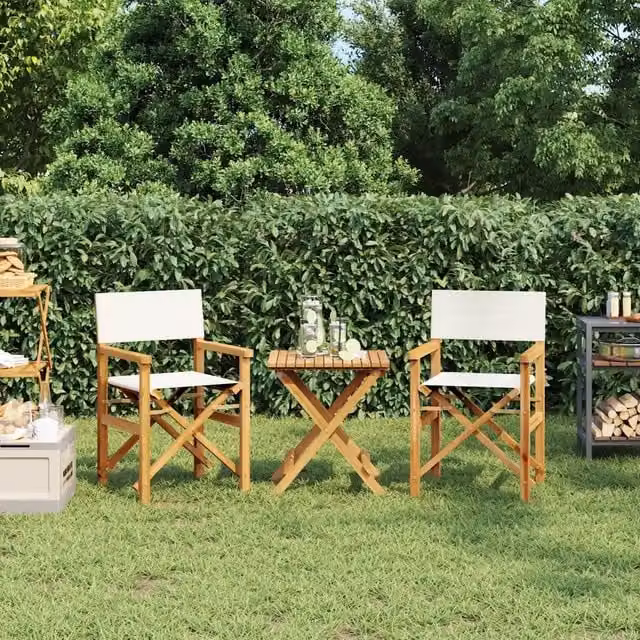 Set di 2 sedie da regista pieghevoli vidaXL in legno di teak con tessuto beige e bianco per giardino e balcone