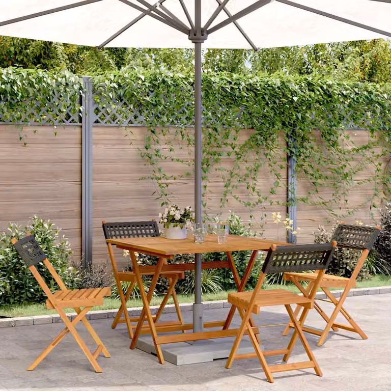 Set da pranzo per giardino e terrazzo vidaXL in 5 pezzi con tavolo in legno di acacia oliato e sedie in polyrattan nero e marrone