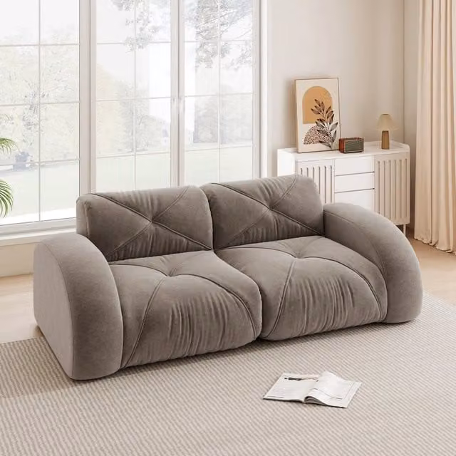 Divano modulare a 2 posti MIVRAY in tessuto chenille beige e grigio con schiuma ad alta densità