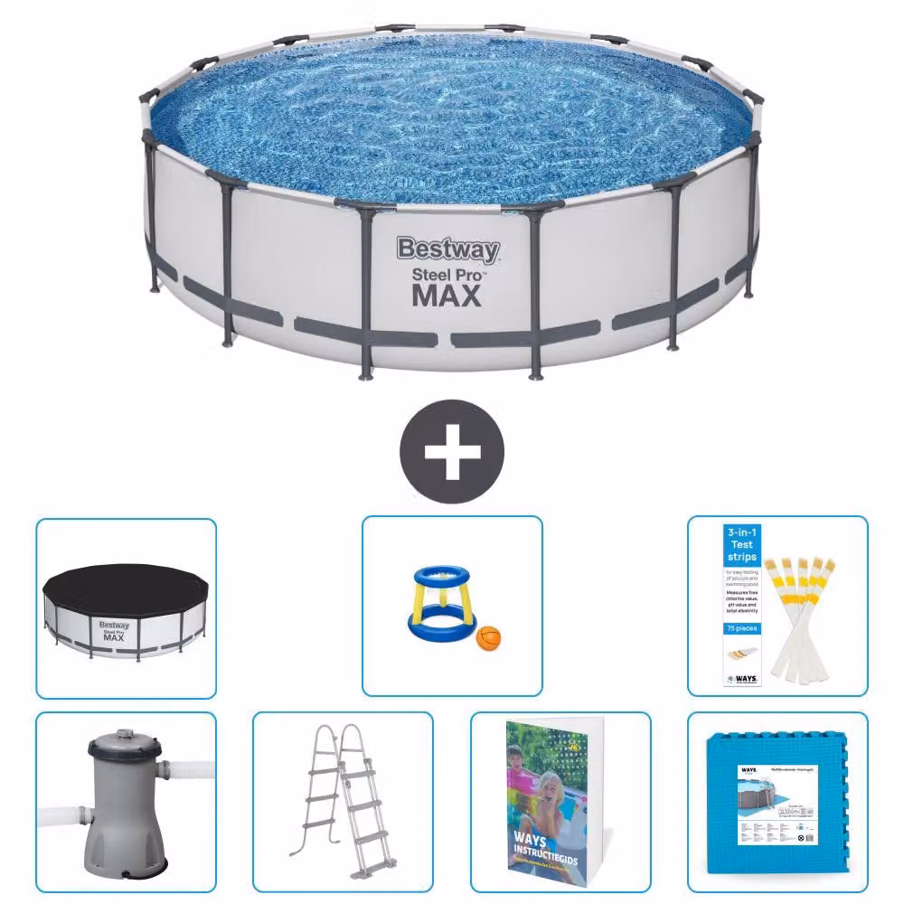 Bestway Steel Pro MAX, piscina in acciaio, forma rotonda, dimensioni 427x122 cm, composta da 6 parti, modello S570