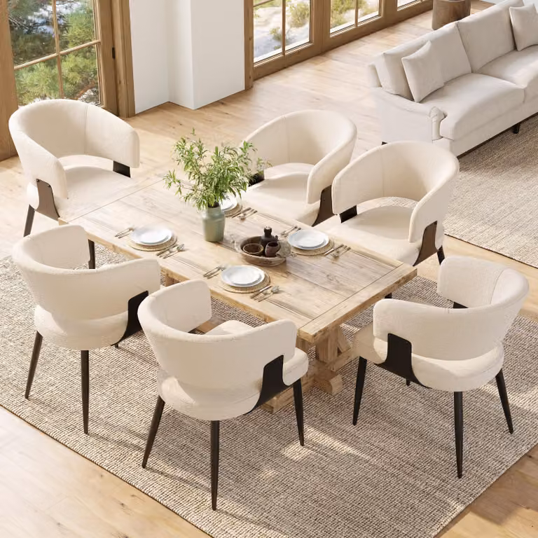 Set di 6 sedie da pranzo Flieks, sedia da pranzo in tessuto di agnello, sedia da cucina imbottita con schienale, sedia da trucco beige