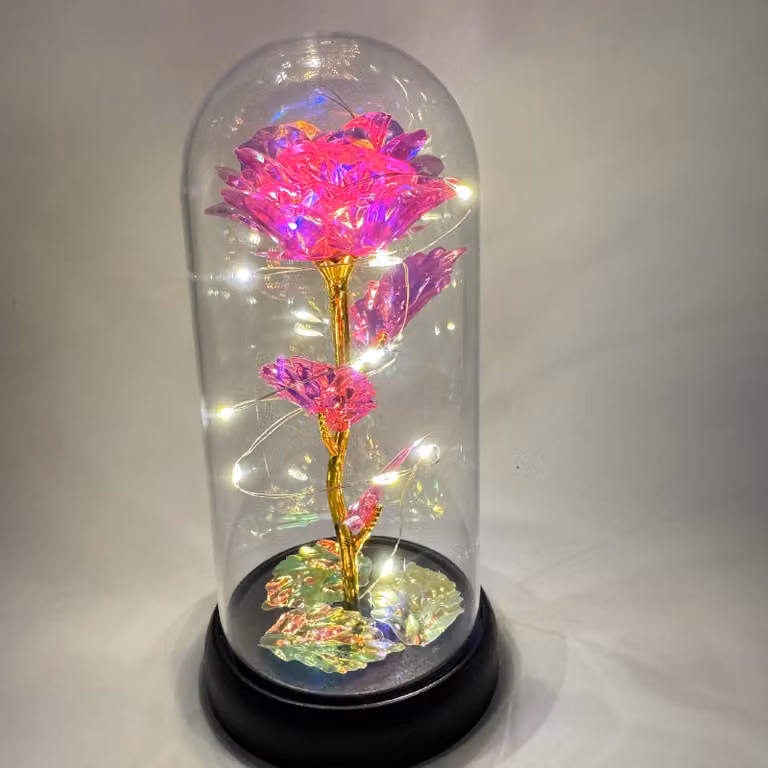 Minicee Rosa eterna in vetro acrilico con LED – 18 cm – Idea regalo romantica per San Valentino, compleanni e matrimoni