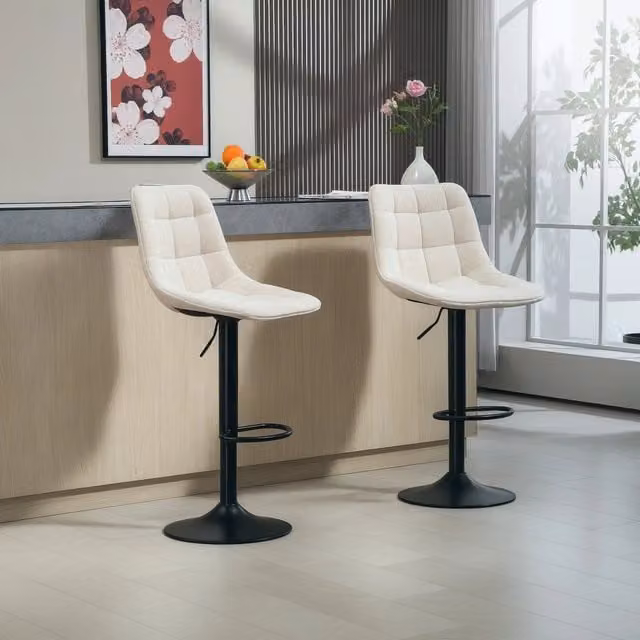 Set di 2 sgabelli da bar regolabili girevoli con schienale in poliestere beige