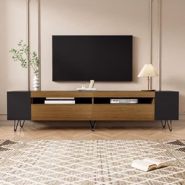 Mobile TV Moderno MINIMAL Nero e Legno L: 180 cm, P: 36 cm, H: 43 cm
