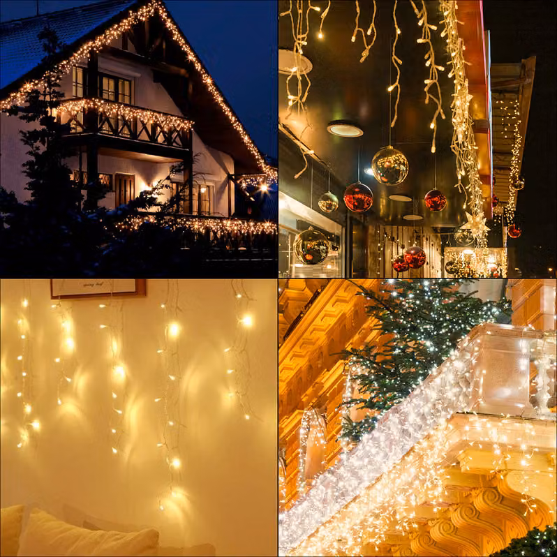 Jopassy 15m 400 LED pioggia di ghiaccio luci fatate ghiacciolo Natale luci fatate catena luminosa tenda festa IP44 esterno interno bianco caldo