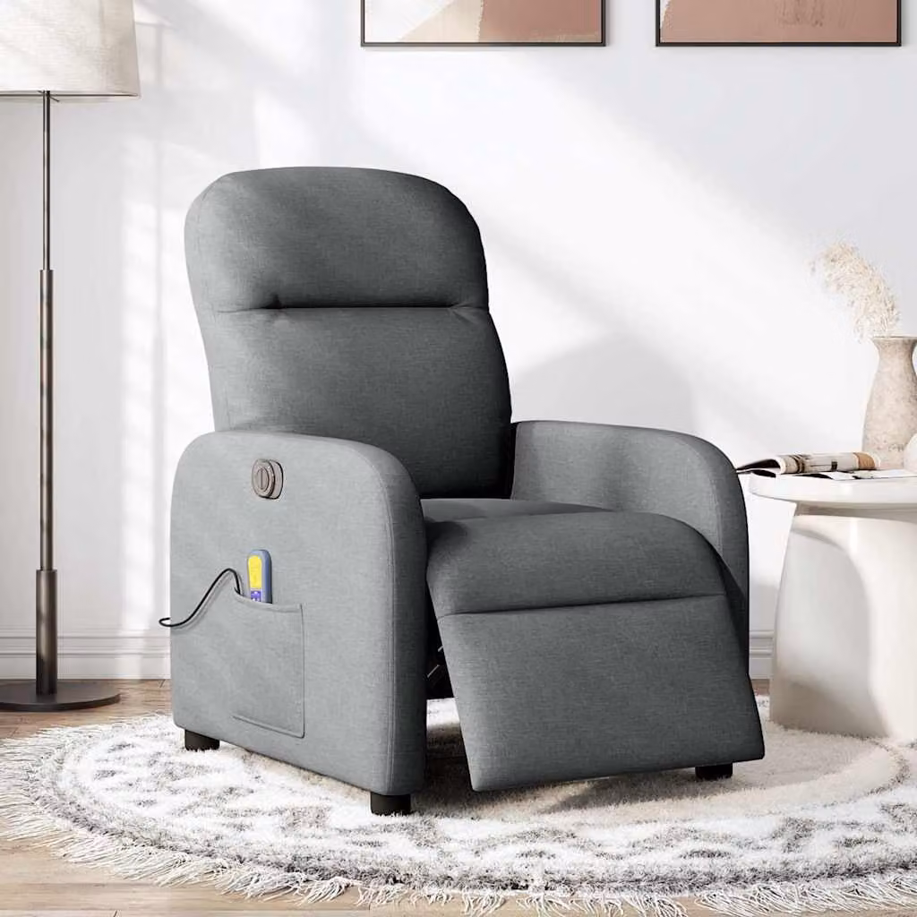 vidaXL Poltrona Reclinabile Massaggio Elettrica Grigio Scuro Tessuto
