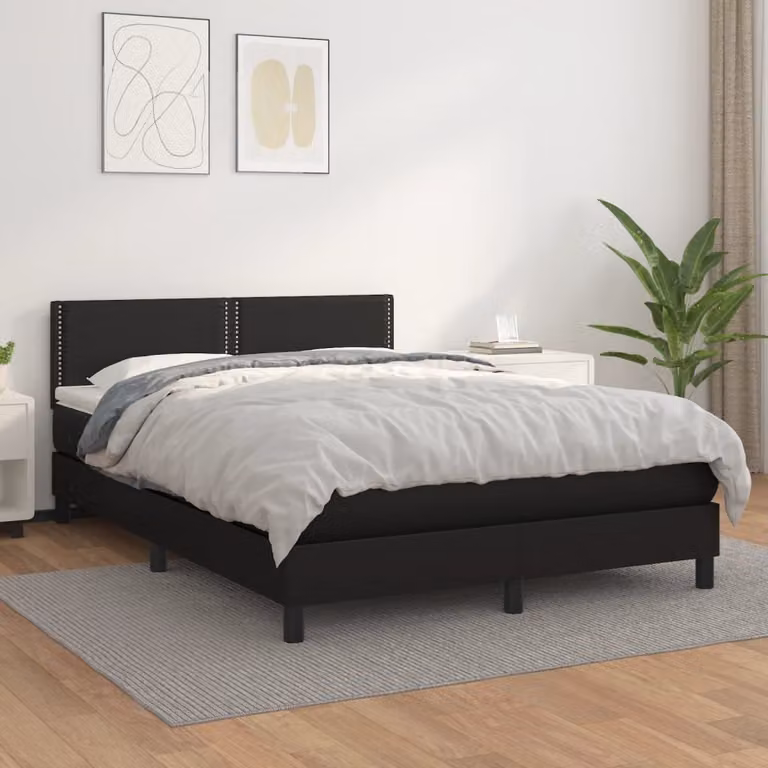 vidaXL Letto Ibrido con Giroletto a Molle e Materasso Pocket, Rivestimento in Similpelle Nero e Bianco, L/P: 140 x 200 cm