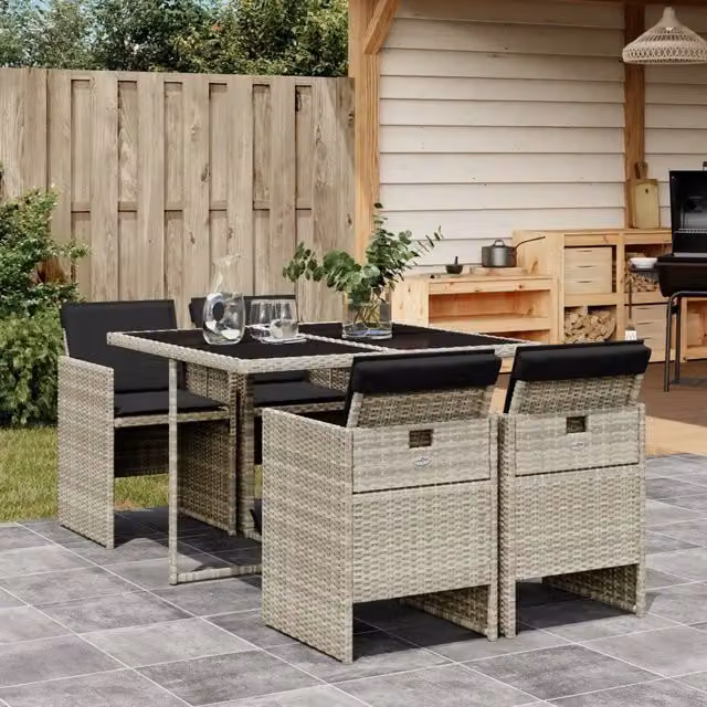 Set Pranzo da Giardino 5pz con Cuscini Grigio Chiaro Polyrattan 3277666