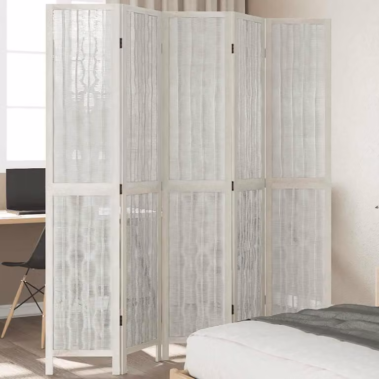 Divisorio Ambienti vidaXL a 5 Pannelli in Legno Massello di Paulownia Bianco H: 180 cm x L: 200 cm