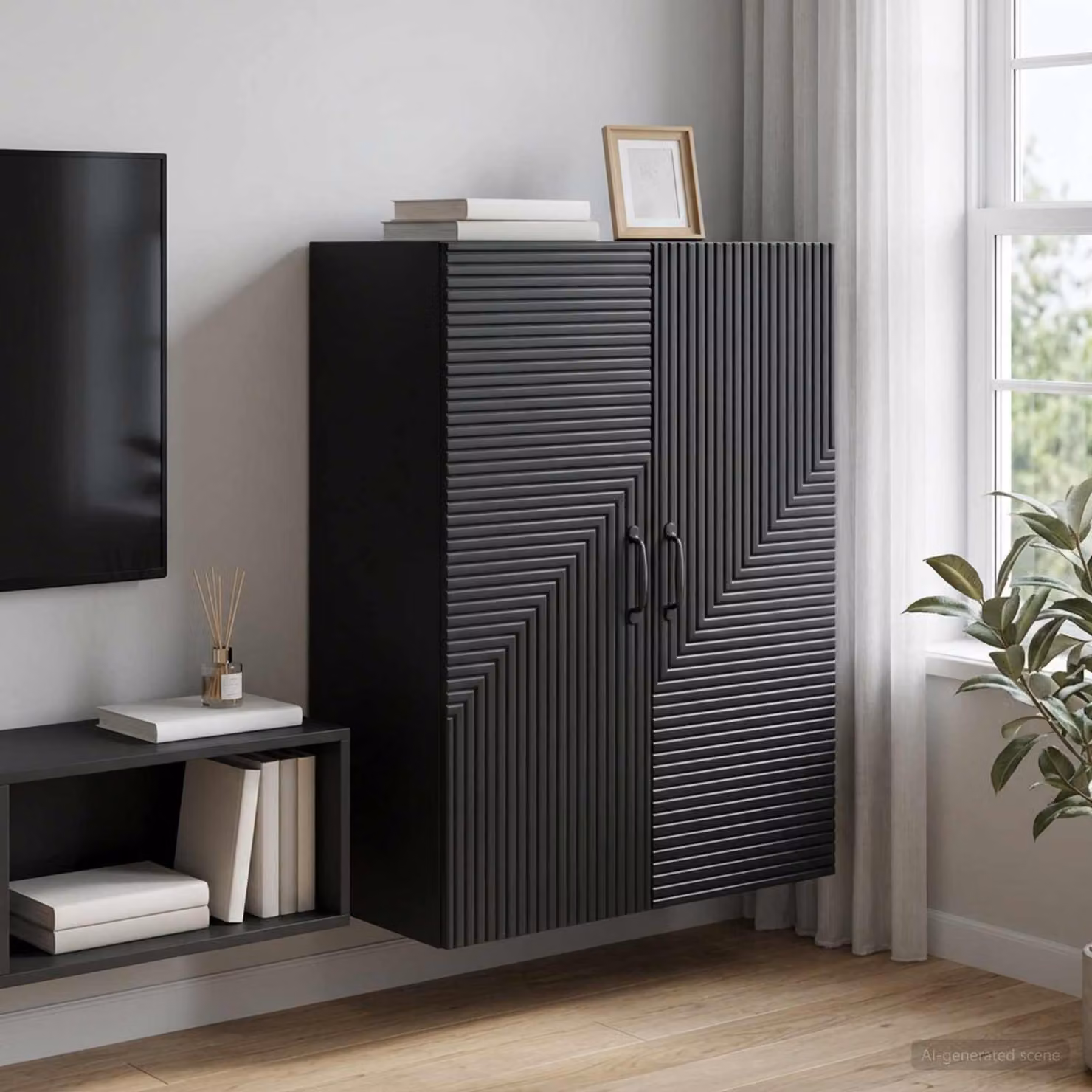 vidaXL Mobiletto a muro moderno in MDF nero con ante a battente L: 66 cm, P: 34,5 cm, H: 90 cm