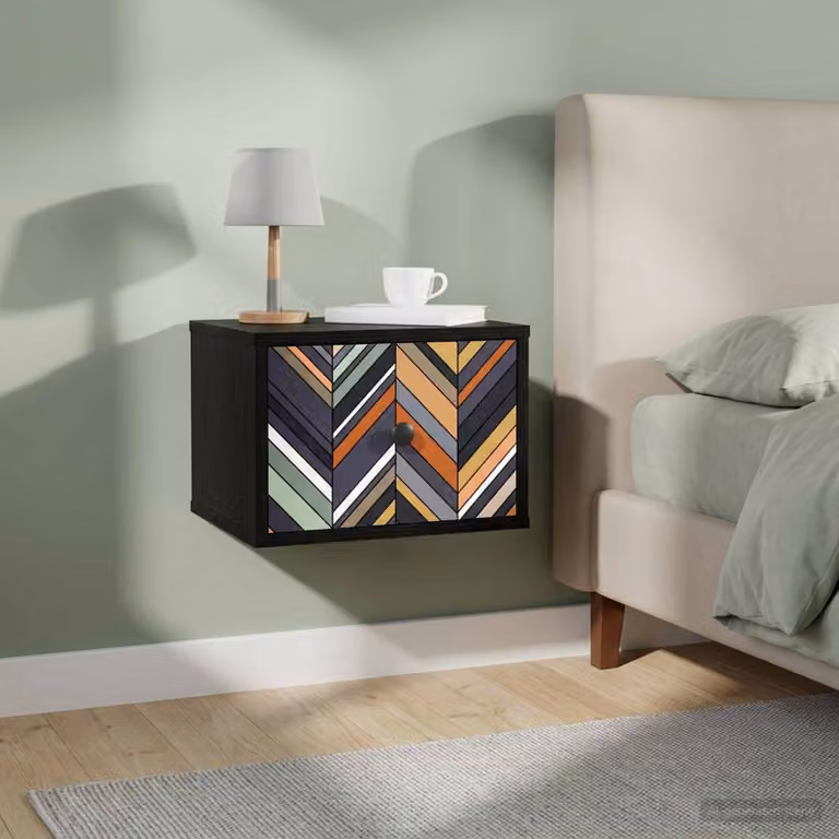 Set di 2 comodini sospesi vidaXL OMMEN in Rovere e Nero con cassetti e design moderno