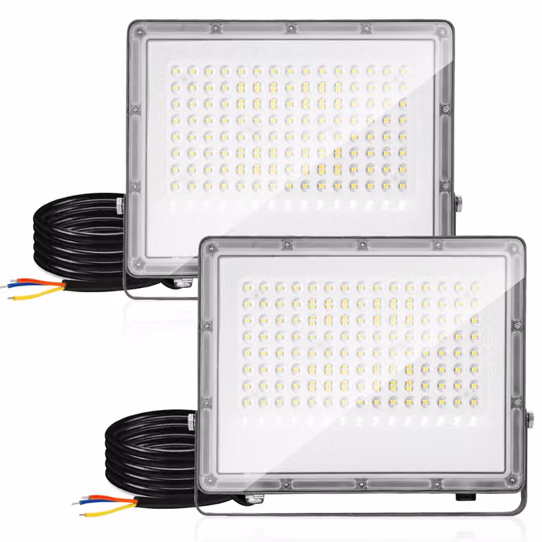 Ikodm, faretto LED da esterno, 100W, illuminazione LED IP65, alluminio, per uso esterno e industriale, luce bianca fredda 6000K, set da 2