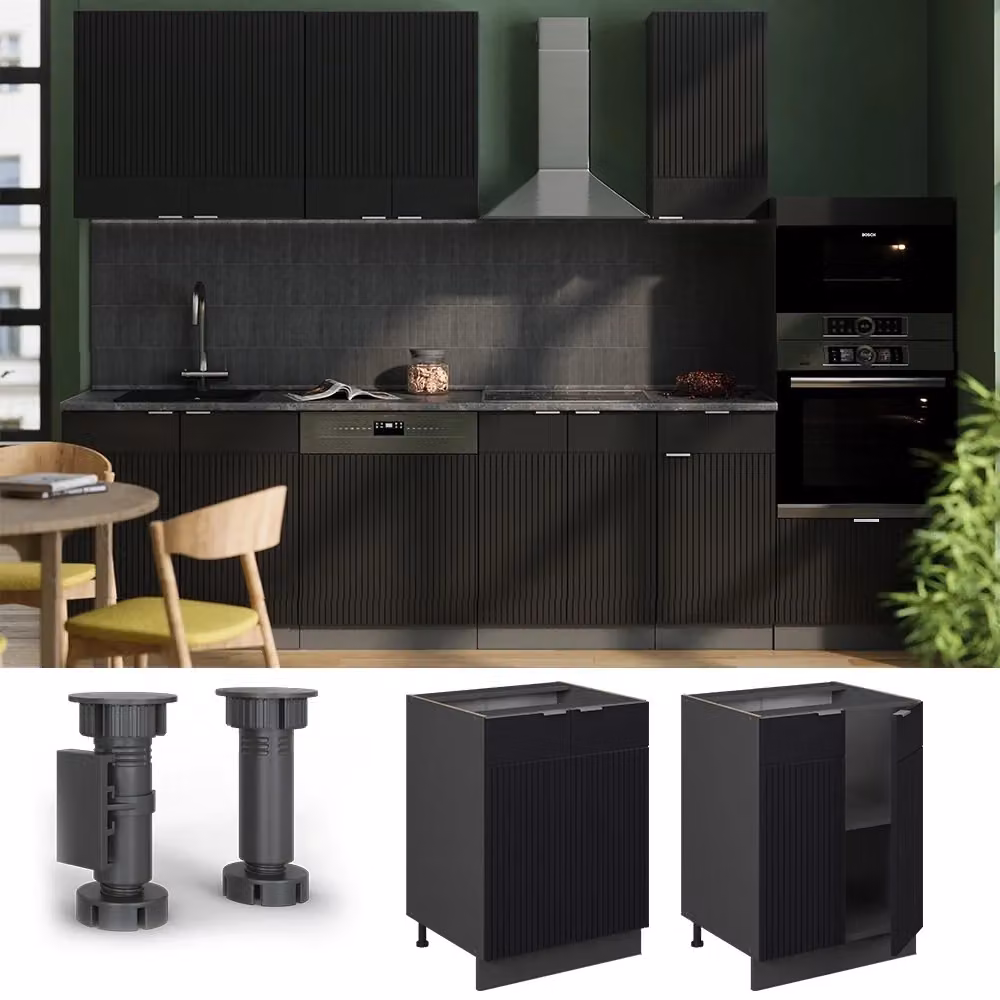 Mobiletto base cucina Vicco Fame-Line Nero rigato e Antracite, L: 60 cm, H: 82 cm, P: 29 cm – 2